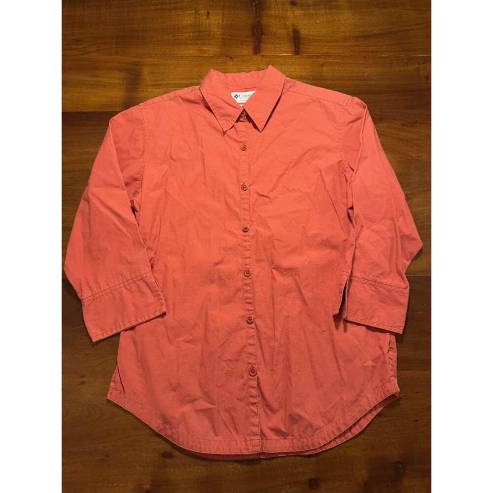 Columbia Red 3/4 Sleeve Cotton Casual Shirt Hiking Women's Small Classic Top